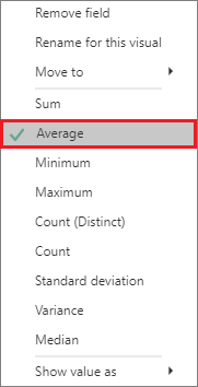 Screenshot: Aggregationsliste mit ausgewählter und hervorgehobener Option „Durchschnitt“