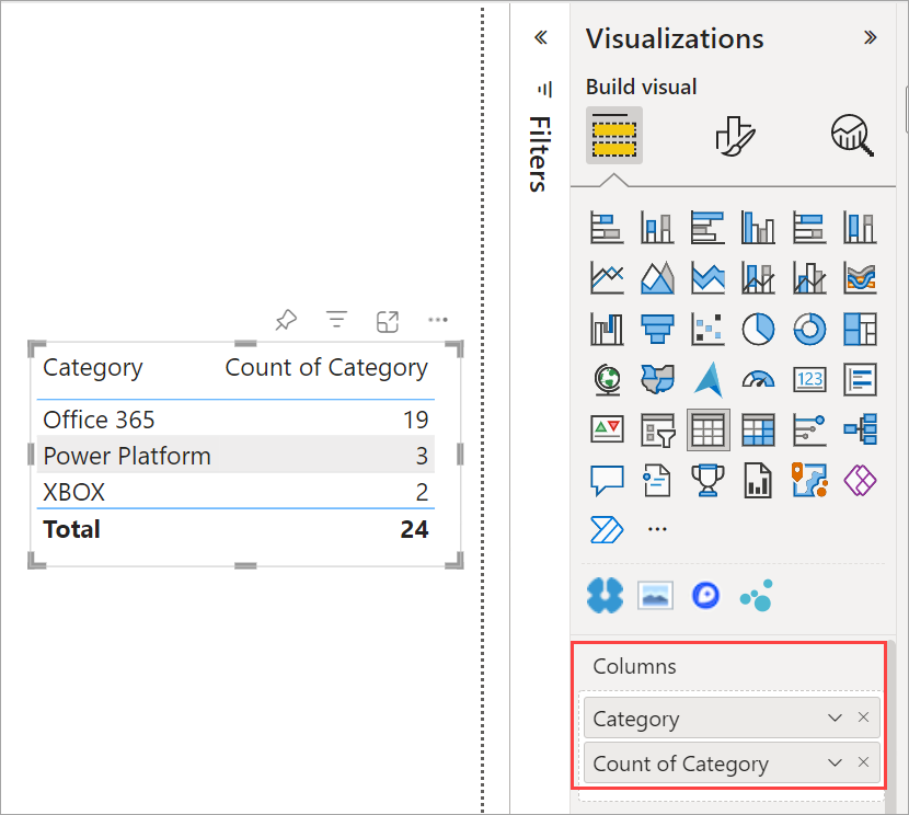 Screenshot der Kategorie und der Anzahl der Kategorien.