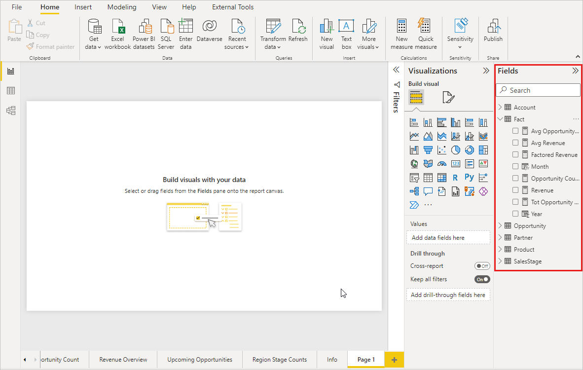 Screenshot: Power BI Desktop mit hervorgehobener Felderliste