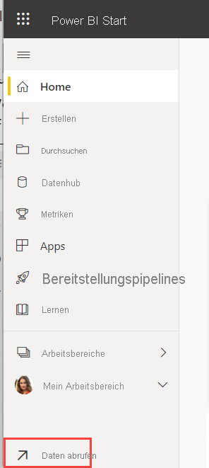 Screenshot, der den „Daten abrufen“-Link unten im Navigationsbereich zeigt.