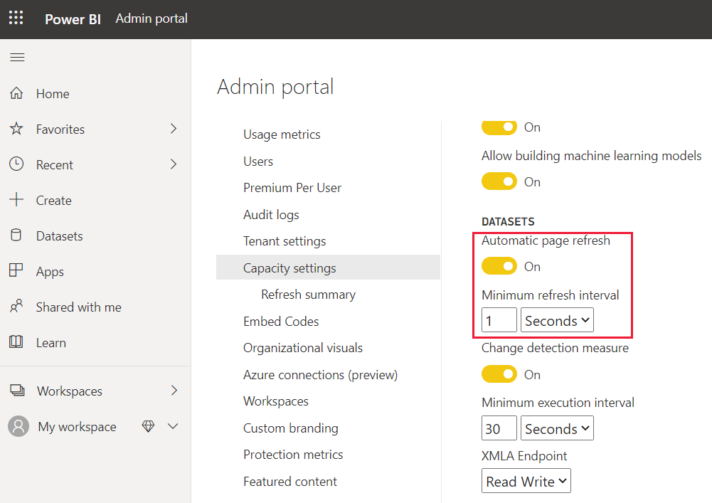 Screenshot der Administratoreinstellung für das Intervall für automatische Aktualisierungen