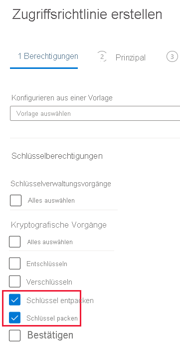 Screenshot des Berechtigungsbildschirms zum Erstellen einer neuen Zugriffsrichtlinie.