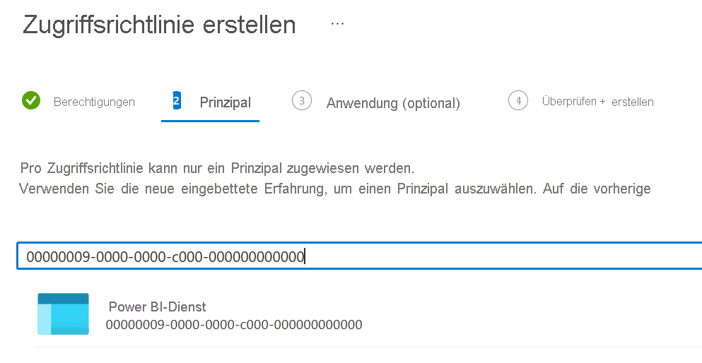 Screenshot des Prinzipalbildschirms zum Auswählen eines neuen Prinzipals für die Zugriffsrichtlinie.