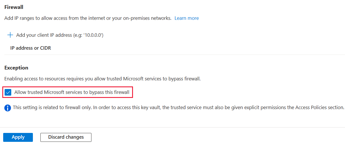 Screenshot der Option zum Umgehen dieser Firewall durch vertrauenswürdige Microsoft-Dienste.