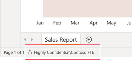 Screenshot der Vertraulichkeitsbezeichnung auf der Statusleiste in Power BI Desktop.