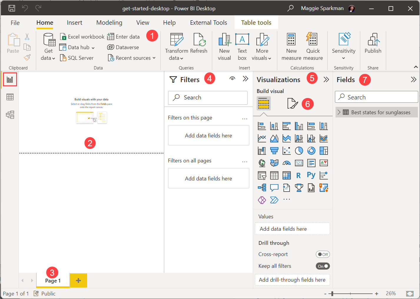 Screenshot von Power BI Desktop mit der Berichtsansicht