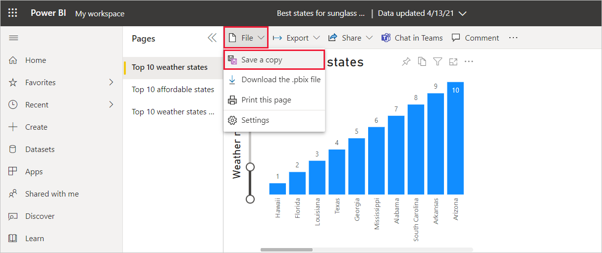 Screenshot von Power BI Desktop mit der Option 