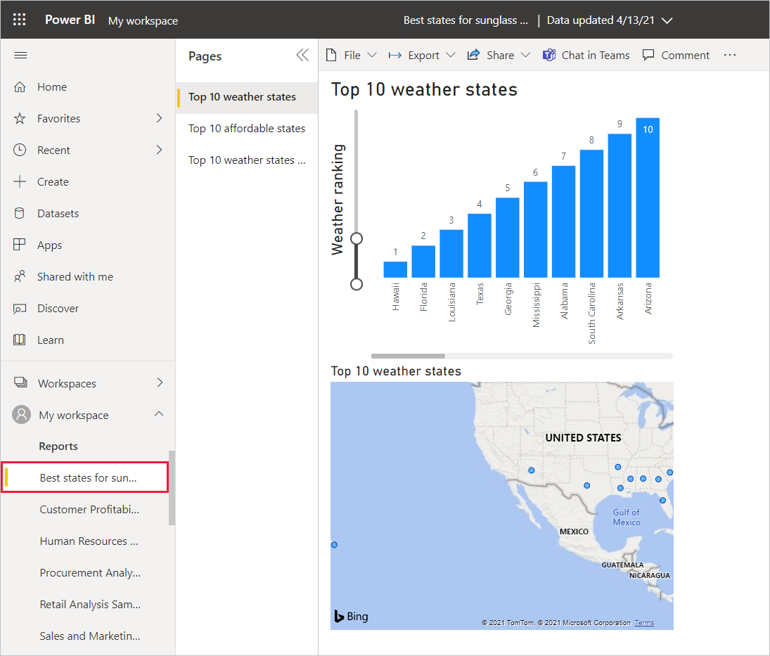 Screenshot von Power BI Desktop mit einer in Power BI importierten Datei