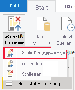 Screenshot von Power BI Desktop mit der Option zum Schließen und Anwenden von Änderungen