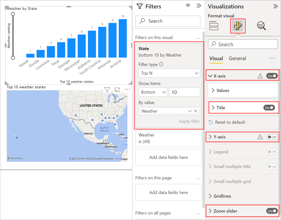 Screenshot von Power BI Desktop mit dem fertigen Säulendiagramm