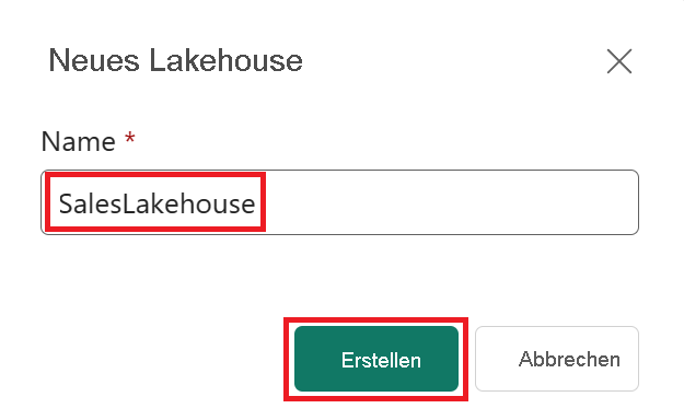 Screenshot: Vergeben eines Lakehouse-Namens.