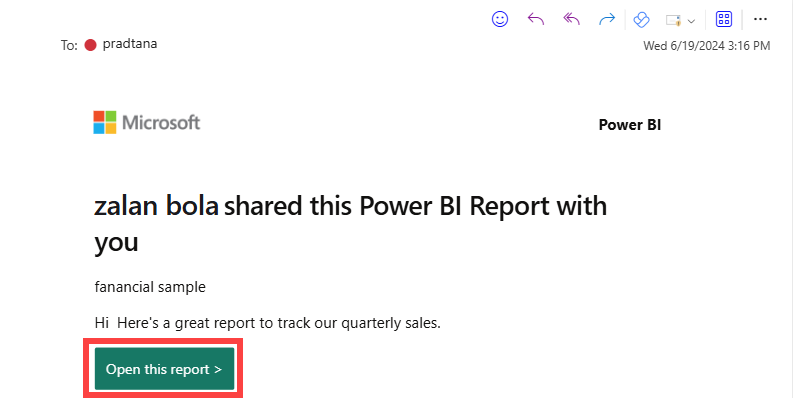 Screenshot: E-Mail mit einem Power BI-Link