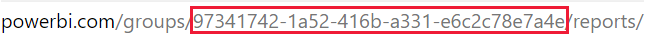Screenshot der GUID der Arbeitsbereichs-ID in der POWER BI-DIENST-URL