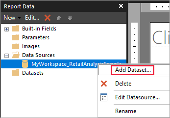 Screenshot der Option „Dataset hinzufügen“ unter „Datenquellen“