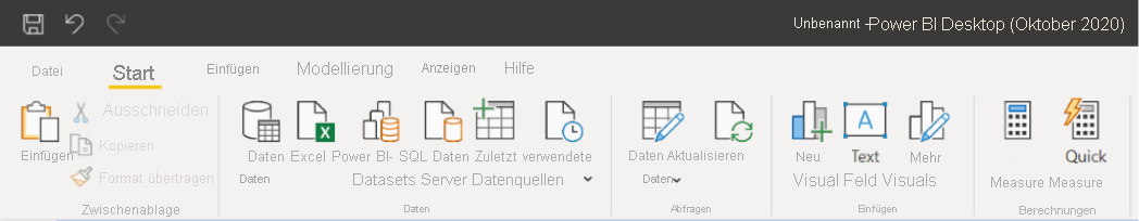 Screenshot: neues Menüband in der für den Power BI-Berichtsserver optimierten Version von Power BI Desktop