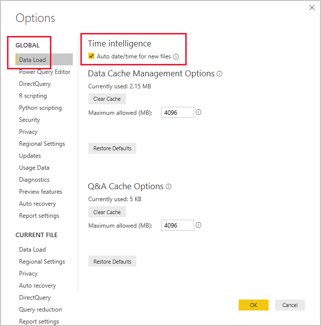 Screenshot: Feld für Power BI Desktop-Optionen.