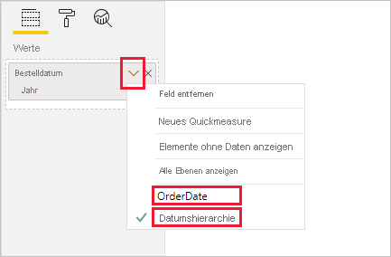 Screenshot: Beispiel für die Konfiguration eines Visualfelds für die OrderDate-Hierarchie.