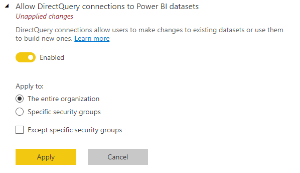 Administratoreinstellung zum Aktivieren oder Deaktivieren von DirectQuery-Verbindungen mit semantischen Power BI-Modellen