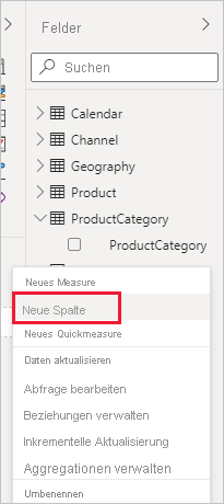 Screenshot: Neue Spalte im Dropdownmenü.