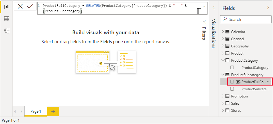 Screenshot der fertigen Spalte „ProductFullCategory“.