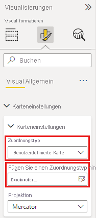 Screenshot des Bereichs „Format“ für das Hinzufügen einer Karte