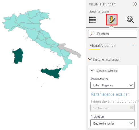 Screenshot einer Formenzuordnung von Italien