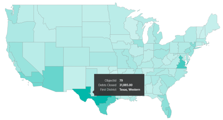 Screenshot einer benutzerdefinierten Formenzuordnung mit dem hervorgehobenen Bundesstaat Texas