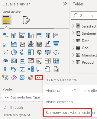 Screenshot der Option zum Wiederherstellen der Standardversion des Bereichs „Visualisierungen“