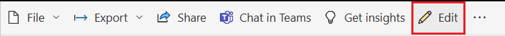 Screenshot, der zeigt, wie Sie Bearbeiten wählen, um den Bericht im Power BI-Dienst zu ändern.