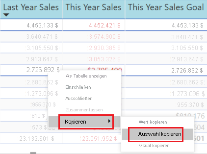 Screenshot, der zeigt, wie Sie mehrere Zellwerte gleichzeitig zur Verwendung in anderen Anwendungen kopieren können.