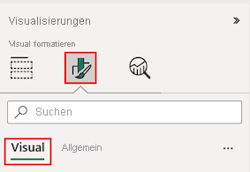 Screenshot, der zeigt, wie Sie auf den Bereich „Formatieren des Visuellen Elements“ im Bereich „Visualisierungen“ zugreifen.