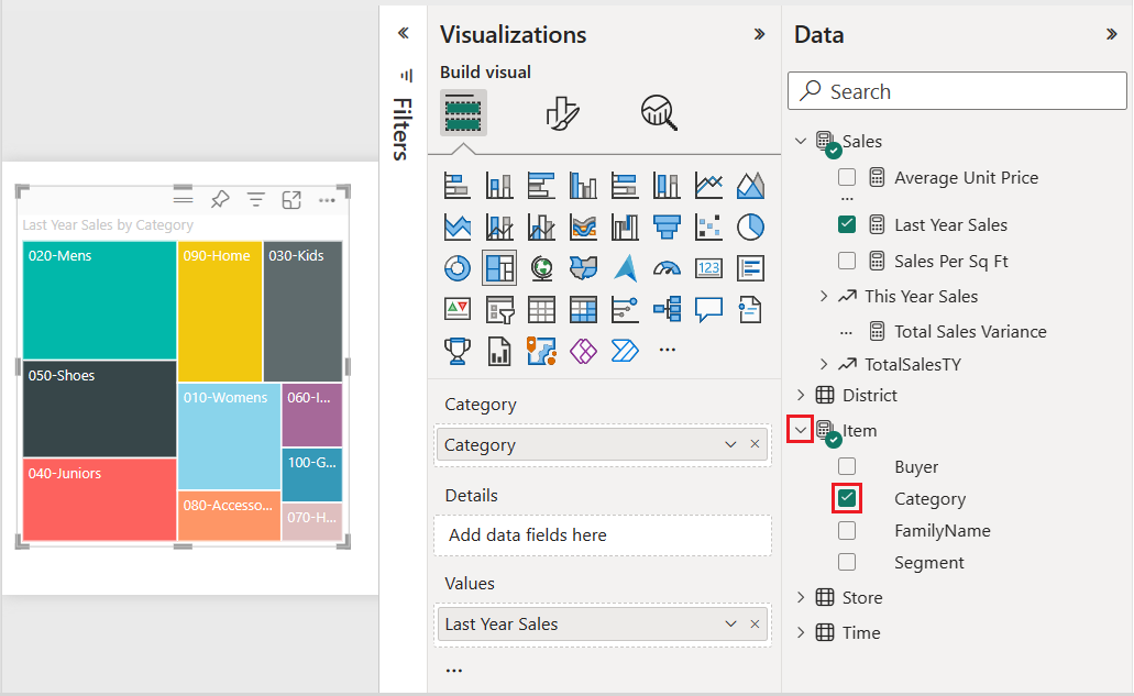 Screenshot, der das aktualisierte Baumdiagramm für den Gesamtumsatz nach Produkt zeigt.