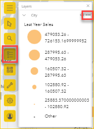 Screenshot: Liste „ArcGIS-Ebenen“ mit dem Menü „Weitere Optionen“.