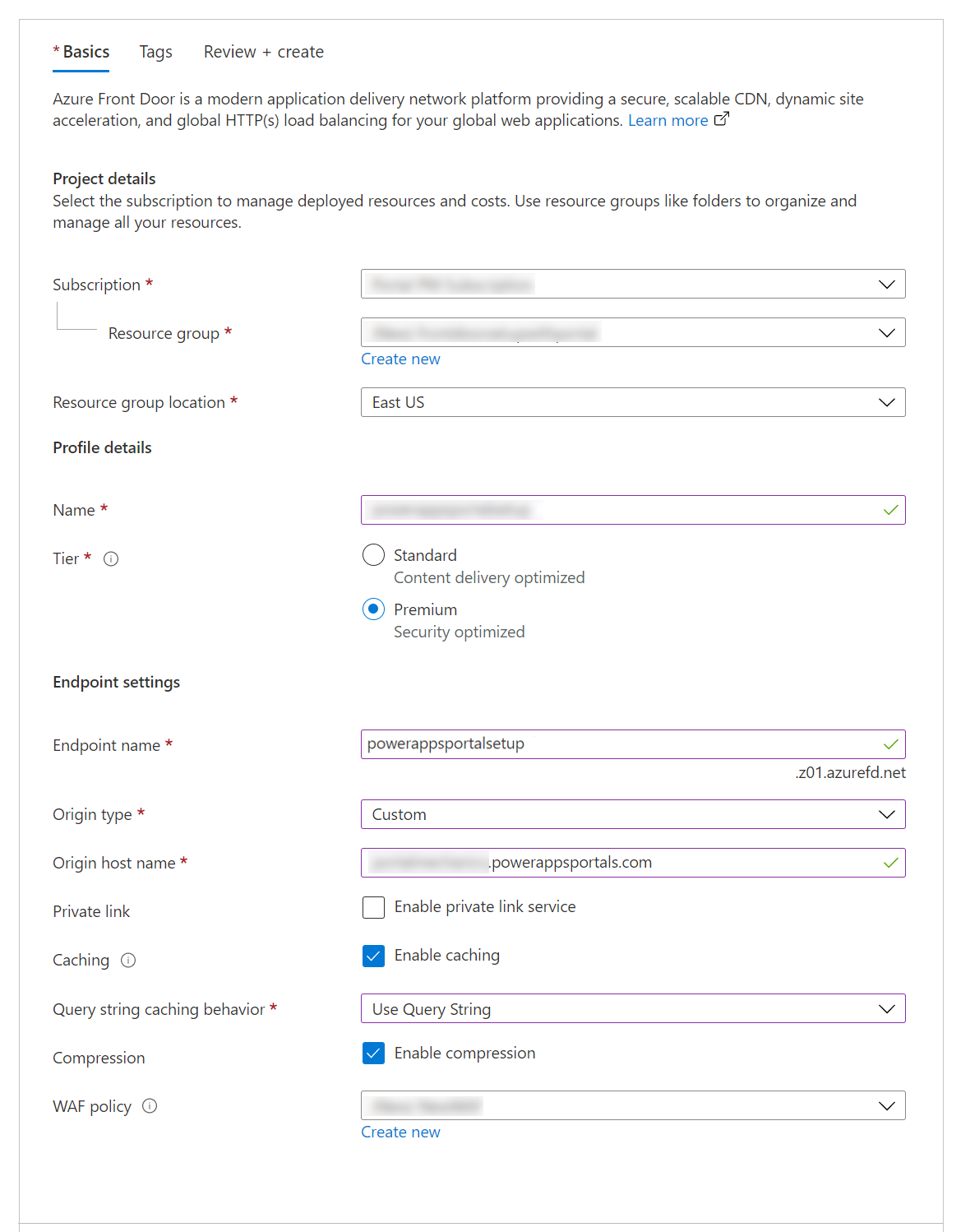 Azure Front Door und Einstellungen erstellen.