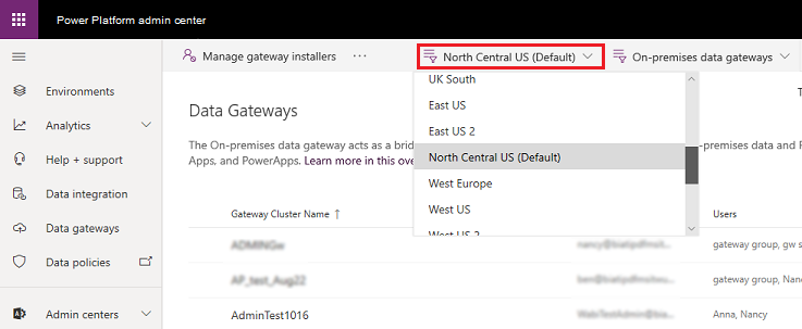 Nach Gateway-Region verwalten