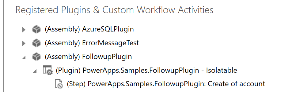 Registriertes Plug-in und Schritt