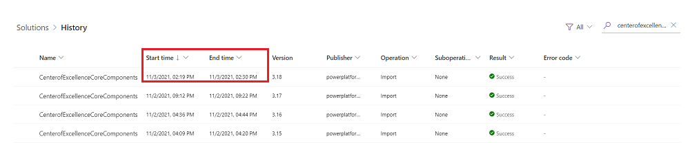 Überprüfen Sie, ob die Endzeit für den Lösungsimport nicht leer ist