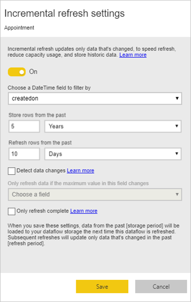 Inkrementelle Aktualisierung für Dataflows.