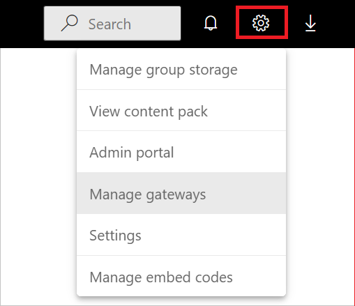 Bild der Auswahl Gateways verwalten im Power Bi-Dienst.