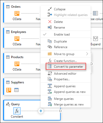 Option In Parameter umwandeln im Kontextmenü der Abfrage.