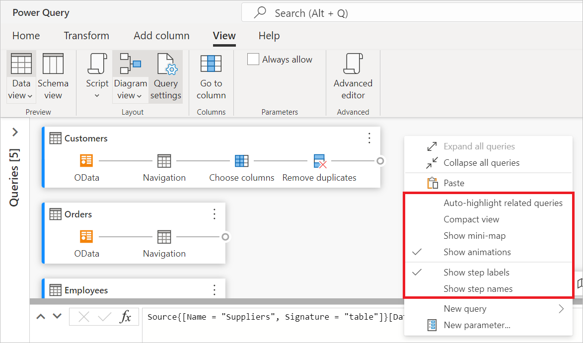 Screenshot mit der Einstellung der Diagrammansicht, nachdem Sie mit der rechten Maustaste auf einen leeren Teil des Hintergrunds geklickt haben.