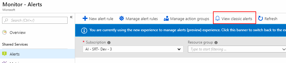 Klassische Warnung im Azure-Portal