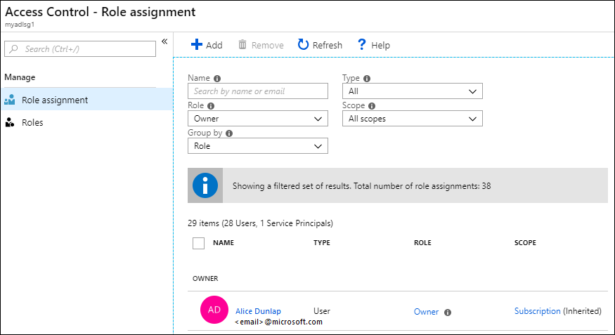 Zuweisen einer Sicherheitsgruppe zum Azure Data Lake Storage Gen1-Konto