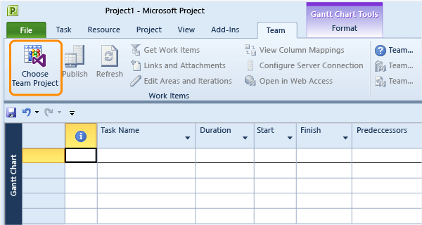 Connect to a TFS project from Project