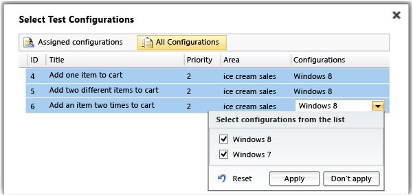 Assign configurations to the test points