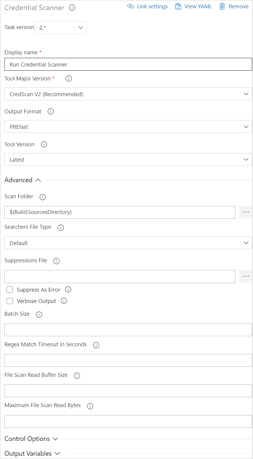 Konfigurieren des Credential Scanner-Buildtasks