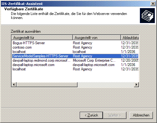 Assistent für IIS-Zertifikate