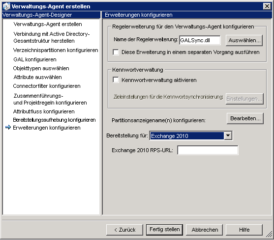 Bereitstellen des Verwaltungs-Agents für Exchange 2010