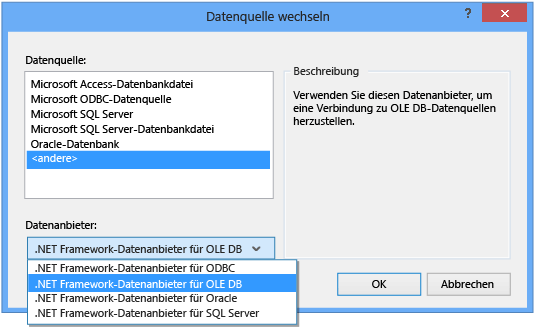 Datenanbieter in OLE DB ändern