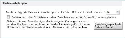 Upload Center-Cacheeinstellungen